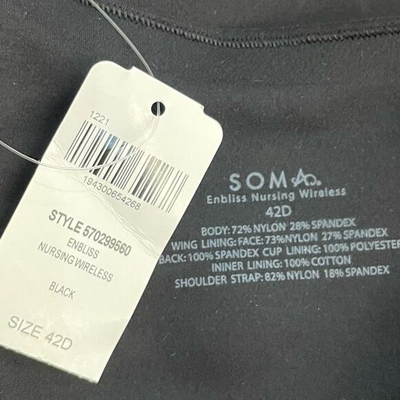 Soma Black Enbliss Nursing Wireless Nursing Bra‎ Size 42D NEW - Picture 12 of 13
